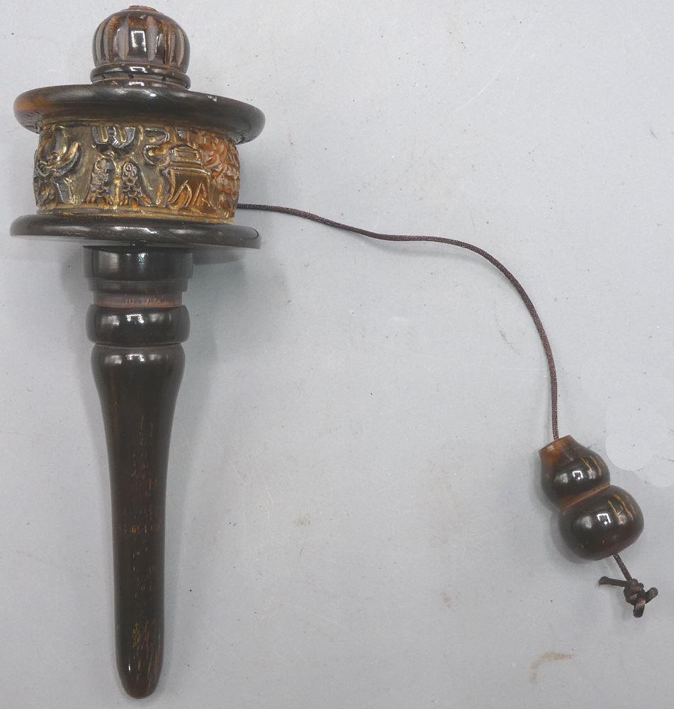 Tibetan Buddhism Carved Horn Prayer Wheels.: Tibetan Buddhism Carved Horn Prayer Wheels.