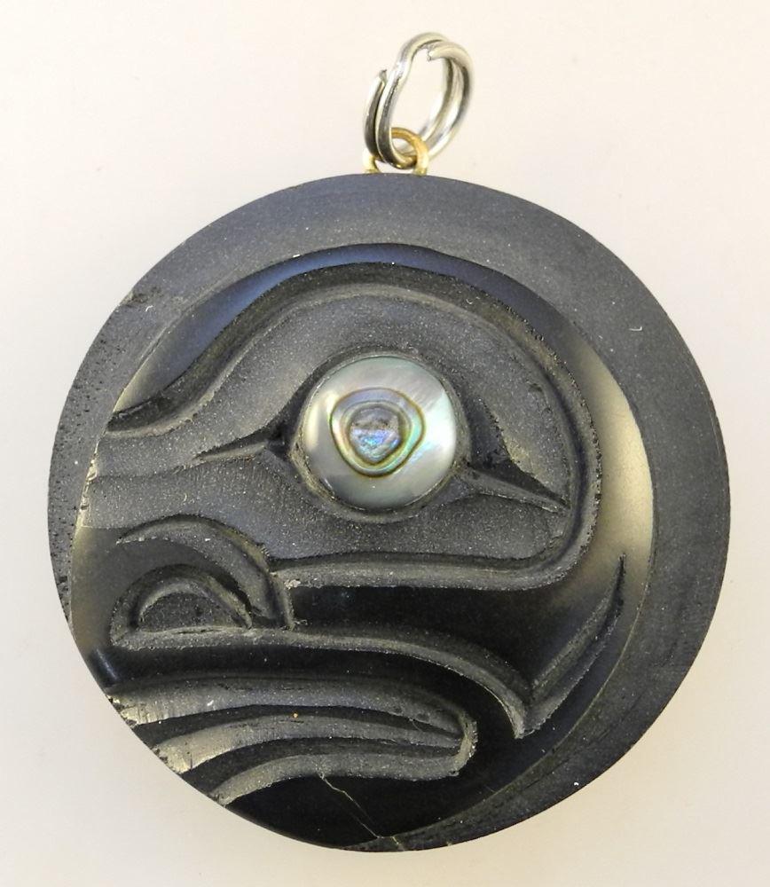 "Haida Moon" Argillite Pendant with Abalone Inlay (1 of 3)