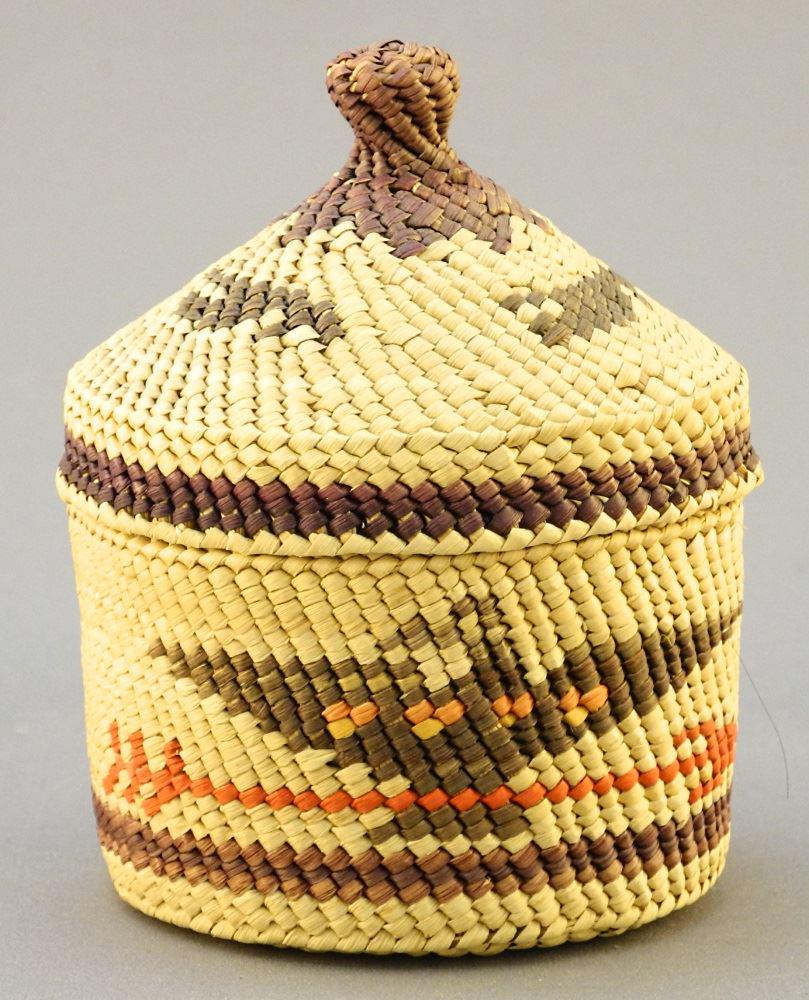 Nuu-Chah-Nulth Trinket Basket attributed to Rhoda Mack, (1 of 4)