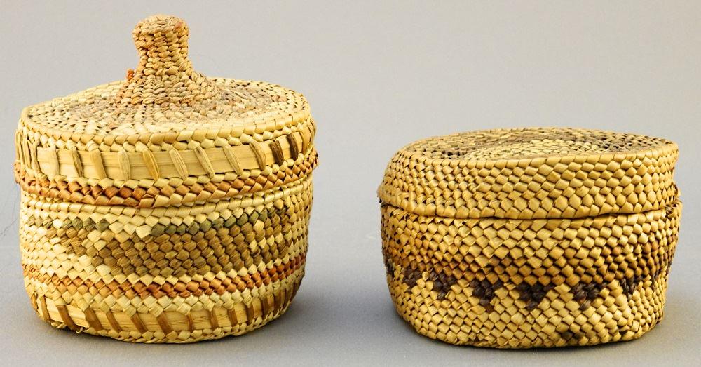 2 Old Nuu-Chah-Nulth Trinket Baskets, 3" & 1 3/4" high. (1 of 4)