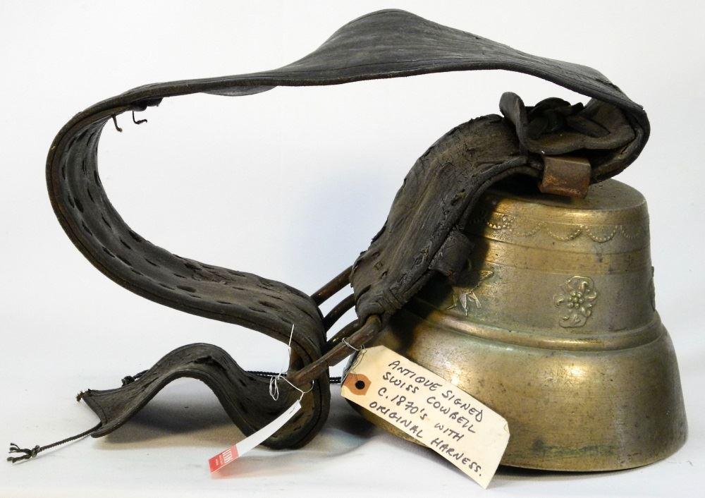 1870's Swiss Cowbell on Antique Harness, 9 1/2" (1 of 5)