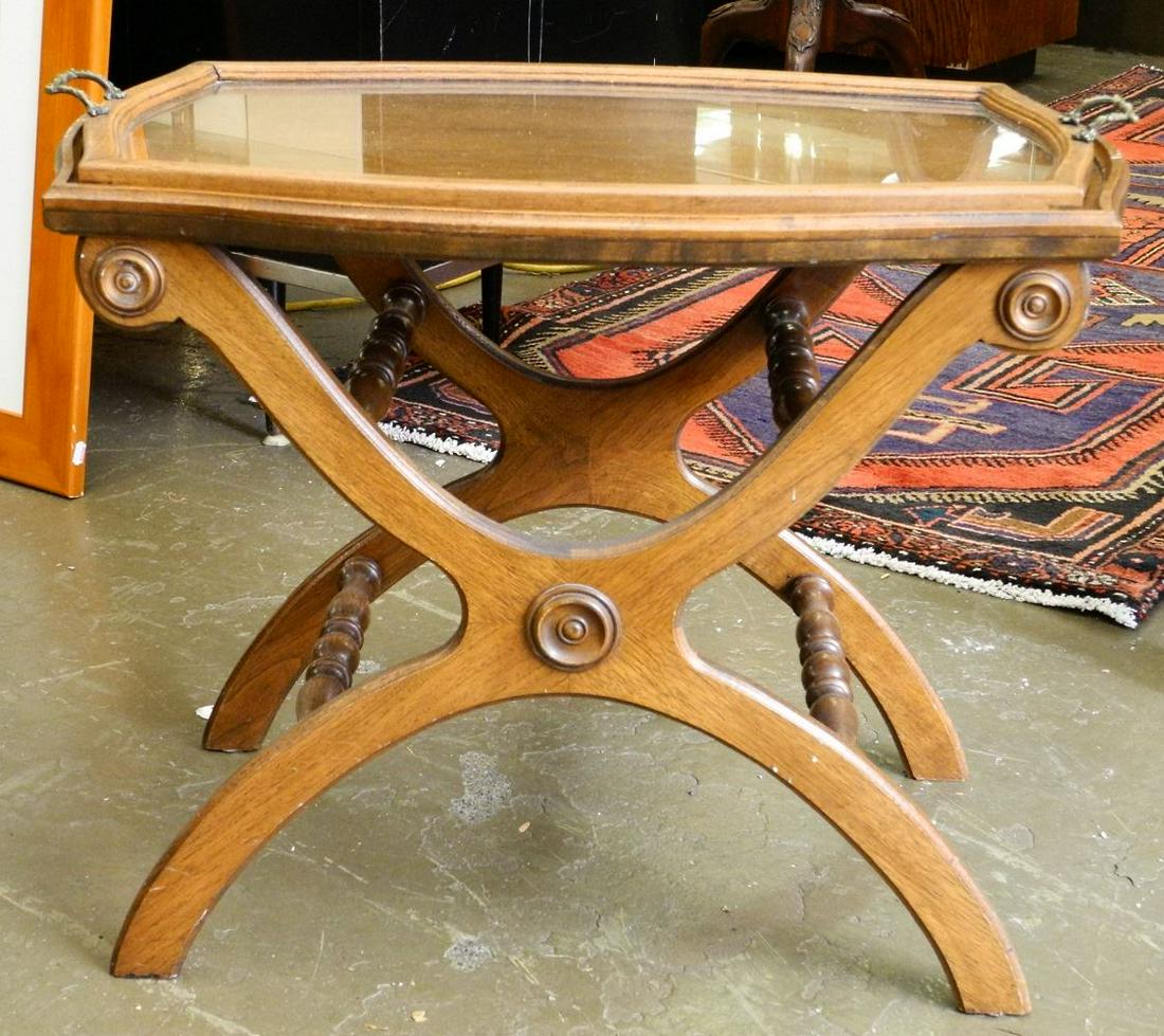 Walnut Occasional Table with Glass Tray Top. (1 of 2)