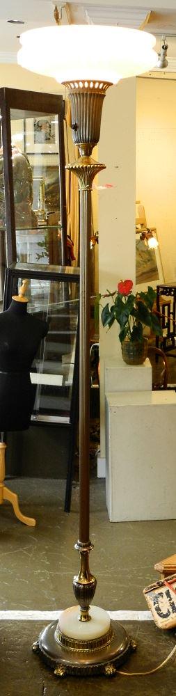 Vintage Torchiere Lamp with Caramel Glass Shade, (1 of 3)