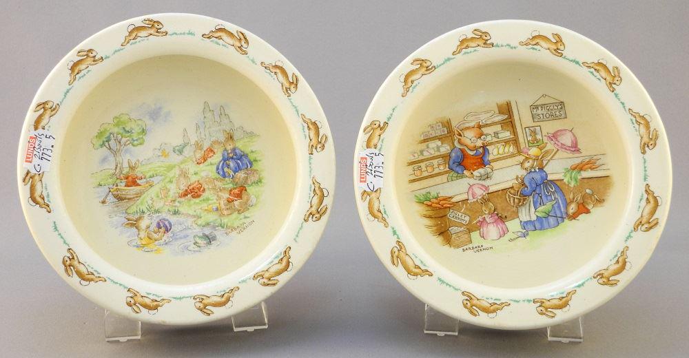 2 Royal Doulton Bunnykins Bowls, Signed Barbara Vernon, (1 of 3)