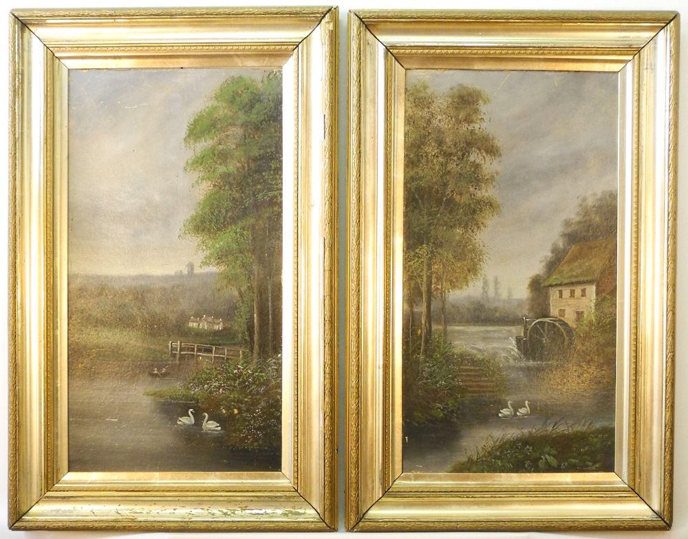 Unsigned Pair of Oil on Board, 23 1/4" x 12 1/4", (1 of 5)