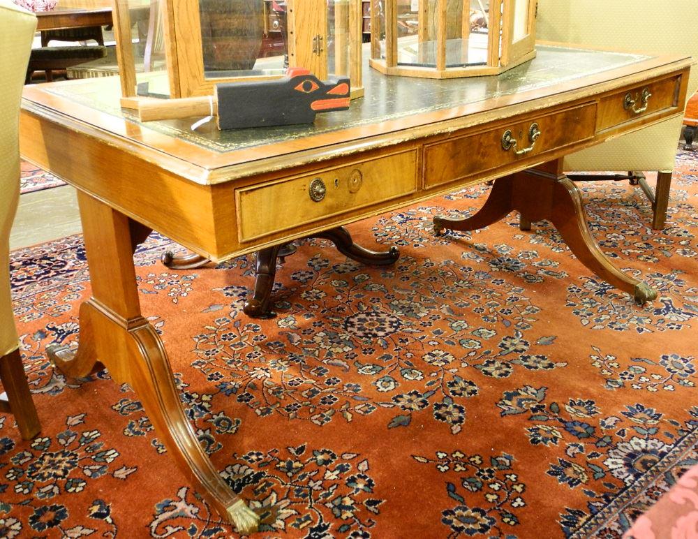 Leather Inset Mahogany Partners Desk, 61" wide.: Leather Inset Mahogany Partners Desk, 61" wide.