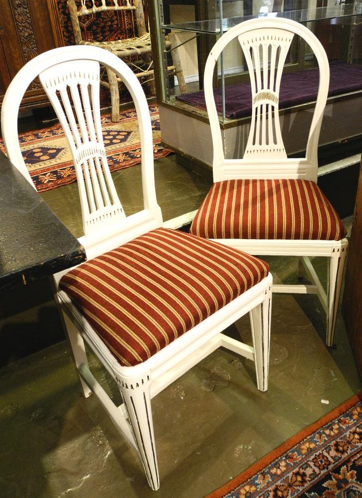Pair of White Painted Salon Chairs.: Pair of White Painted Salon Chairs.
