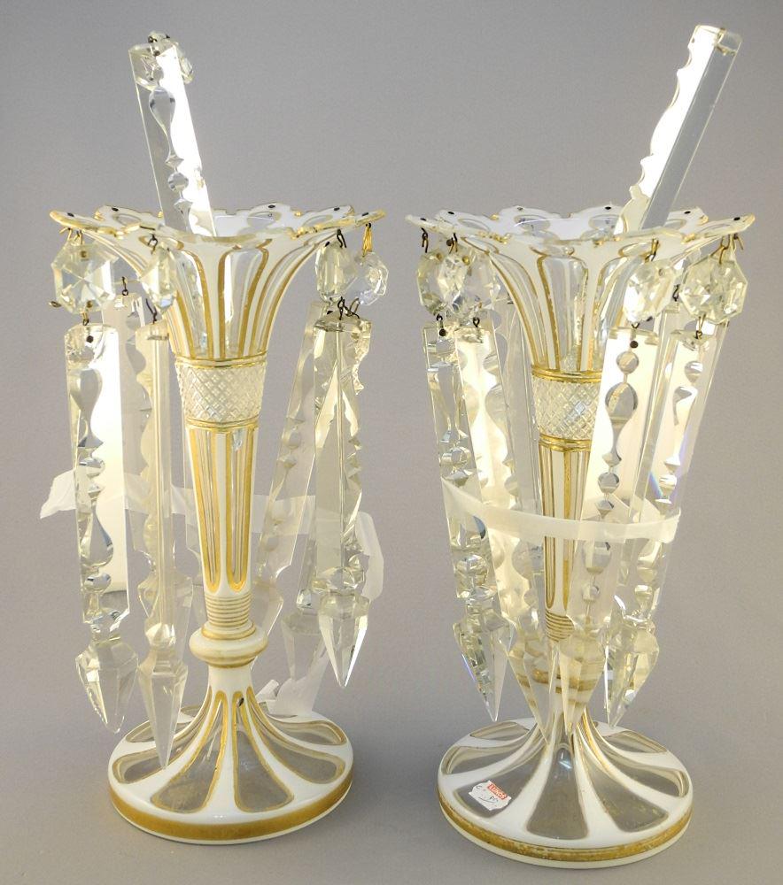 Pair of Cut Crystal Overlay Lustres, 10 3/4" high, both (1 of 2)
