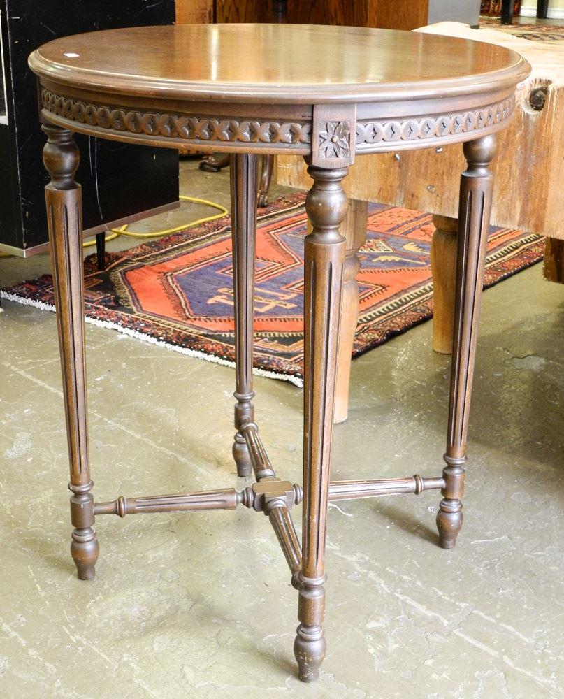 Walnut Lamp Table with Stretcher Base, 30" high. (1 of 2)