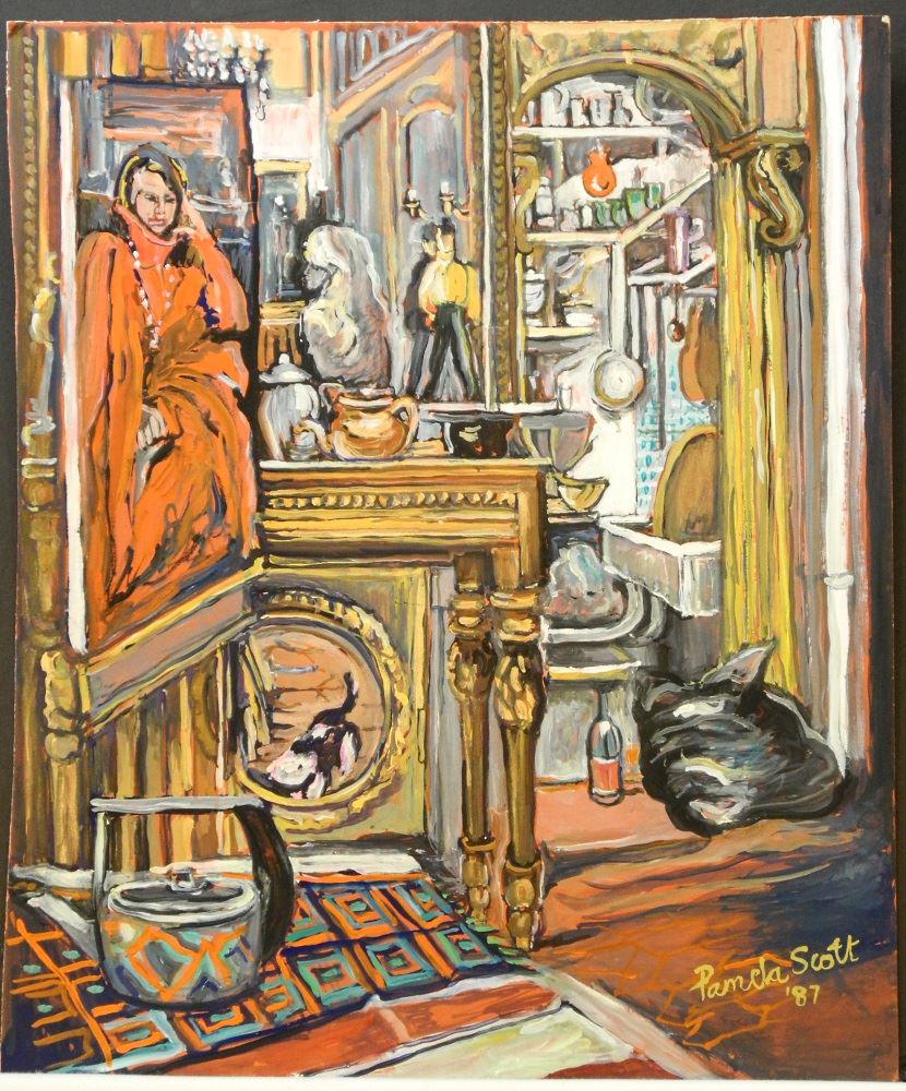 Unframed Gouache Signed Pamela Scott 1987, 20 1/4" x 19 (1 of 3)