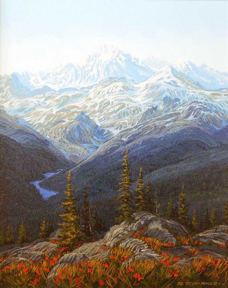Oil on Canvas Signed R.T. Parker, 20" x 16", "Mountain: Oil on Canvas Signed R.T. Parker, 20" x 16", "Mountain Journey".