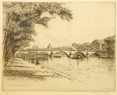 Etching Signed Caroline Armington #57/100, 10 1/4" x 12: Etching Signed Caroline Armington #57/100, 10 1/4" x 12 3/4", "Le Port Royal Paris No.2".