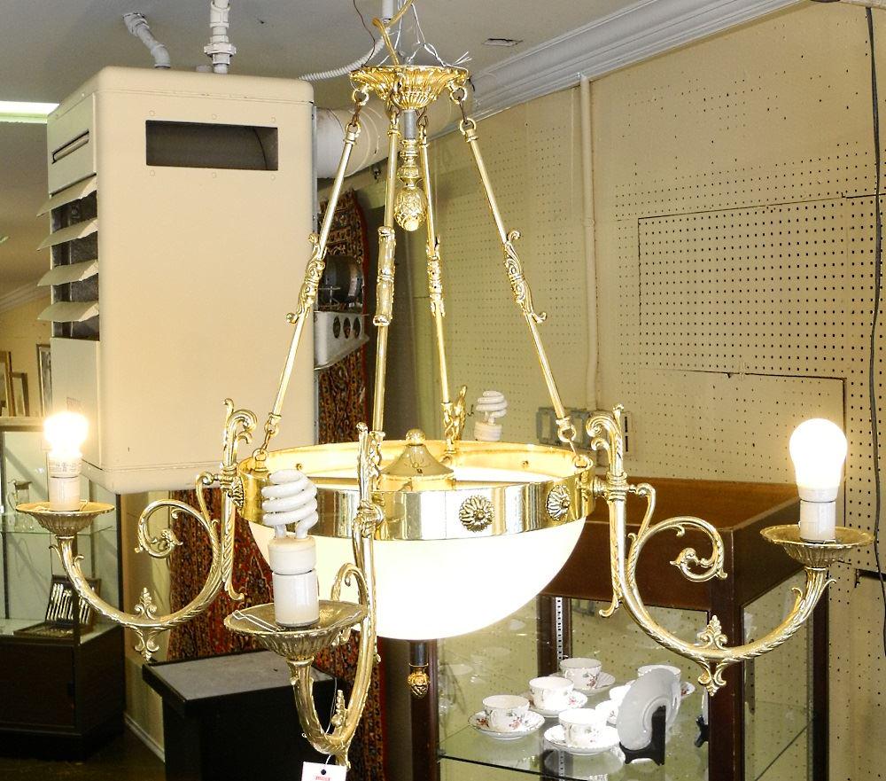 Domed Brass & Glass Pendant Light Fixture, Replaced: Domed Brass & Glass Pendant Light Fixture, Replaced Dome, No Shades.
