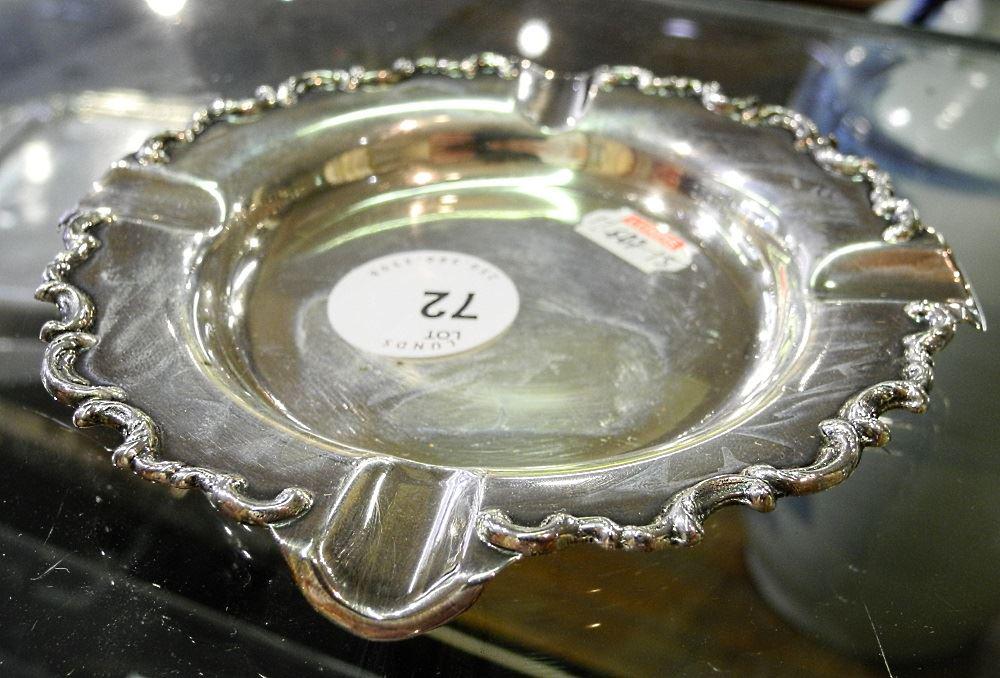 Peruvian Sterling Silver Ashtray, 5 3/8" diam.: Peruvian Sterling Silver Ashtray, 5 3/8" diam.