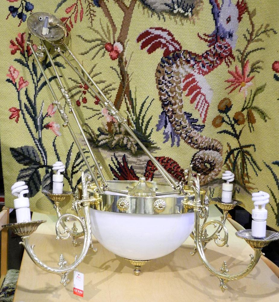 Domed Brass & Glass Pendant Light Fixture with Globes, (1 of 1)