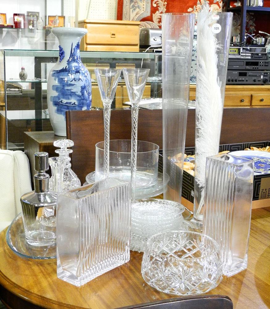 Lot of Various Clear Glass Vases/ Bowls/ Fine Decanter, (1 of 1)
