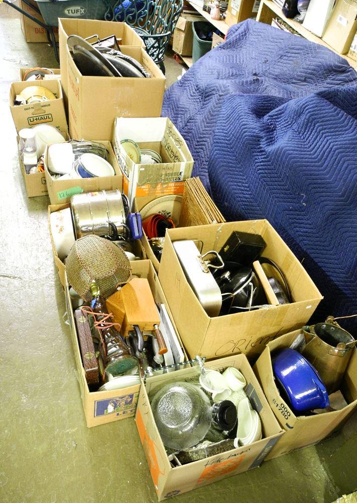13 Large Boxes of Kitchenwares, flatware, placemats, (1 of 1)