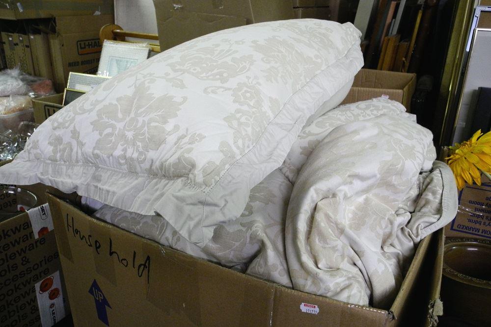 Box of Bedding & Pillows (1 of 1)