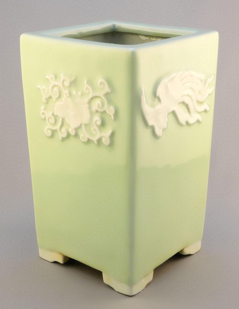 Chinese tapered quadrangular porcelain vase, 10 1/4" (1 of 2)