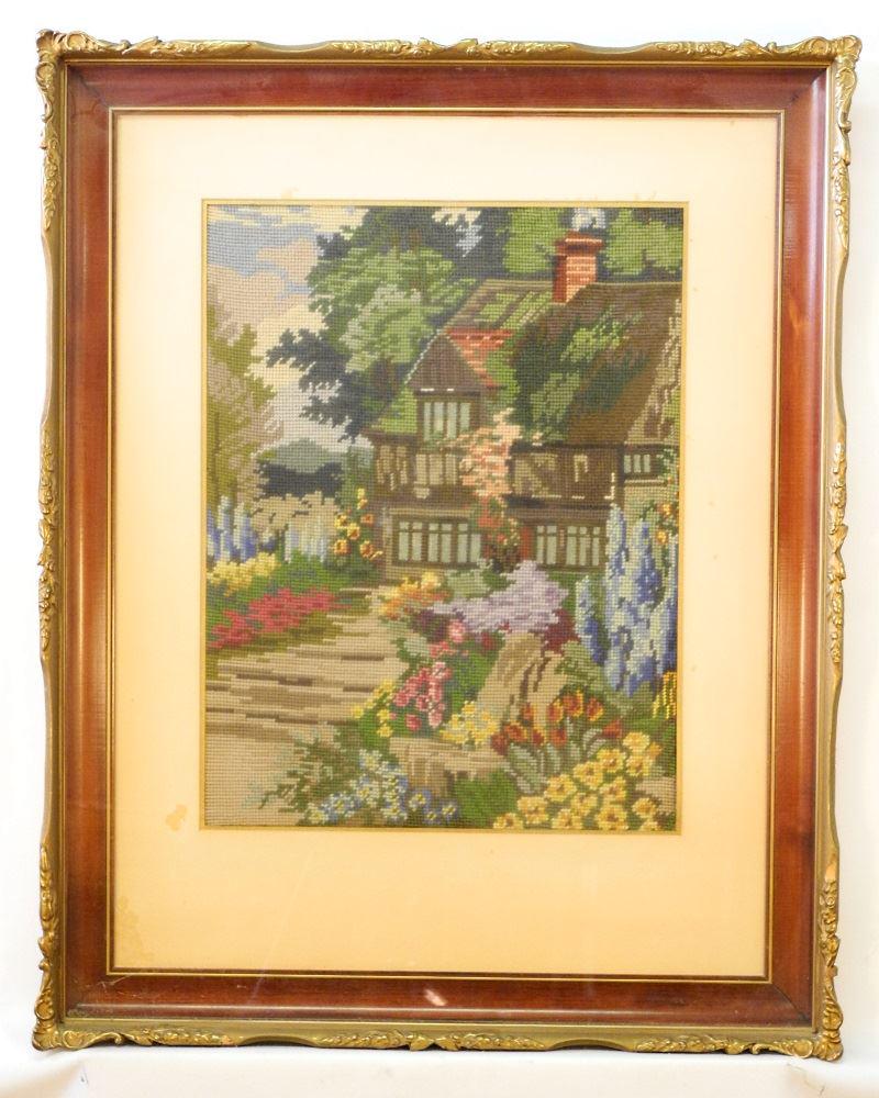Needlepoint "Cottage Garden", 18 1/2" x 14". (1 of 1)