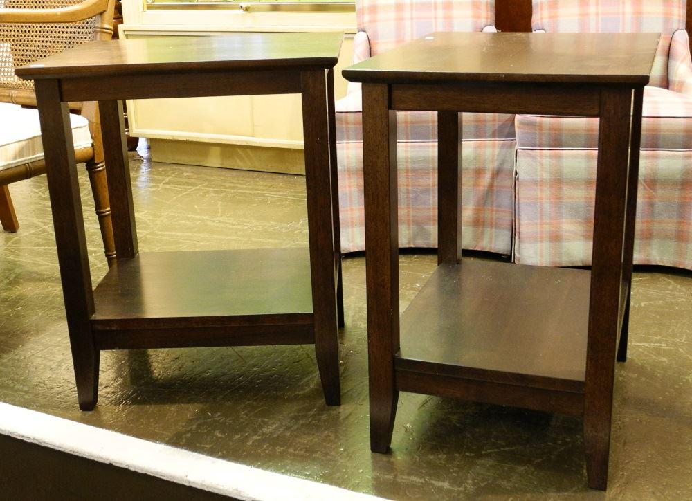 Pair of contemporary dark wood end tables. (1 of 1)