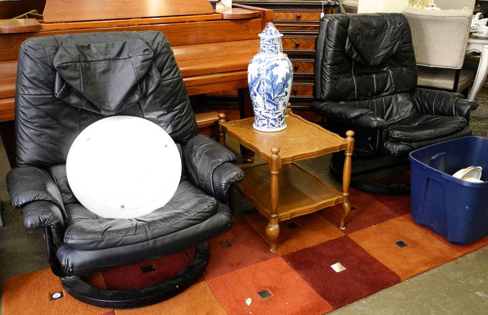 Pair of Black Leather Reclining Armchairs. (1 of 1)