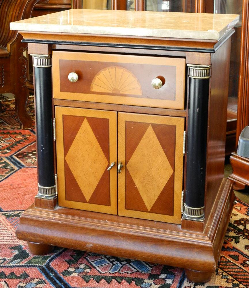 Inlaid Wood Side Table with Marble Top By Cantrac. (1 of 1)