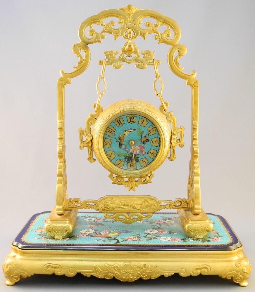 Chinoiserie Table Clock, gilt metal mounts with a faux (1 of 9)