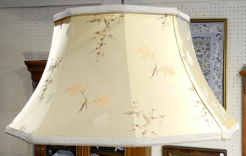 Chinoiserie Gold Silk Lamp Shade, 22 3/4" wide. (1 of 2)