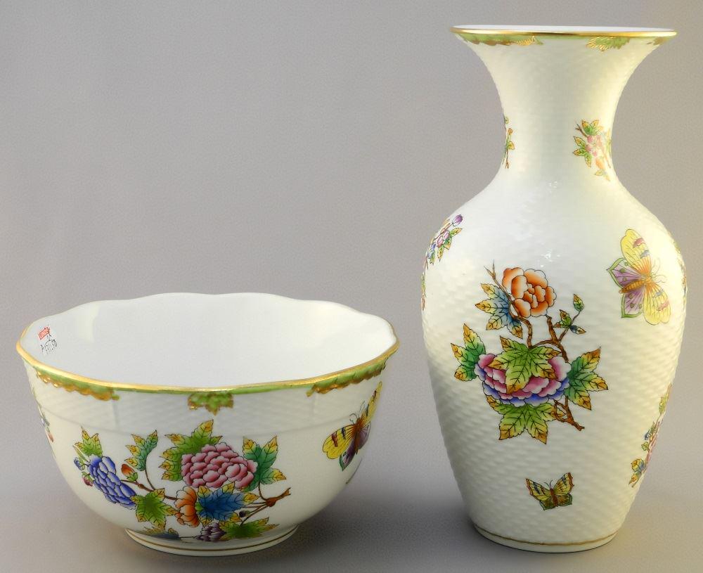Herend Hungary Porcelain Bowl and Vase, 9 7/8" High and (1 of 6)