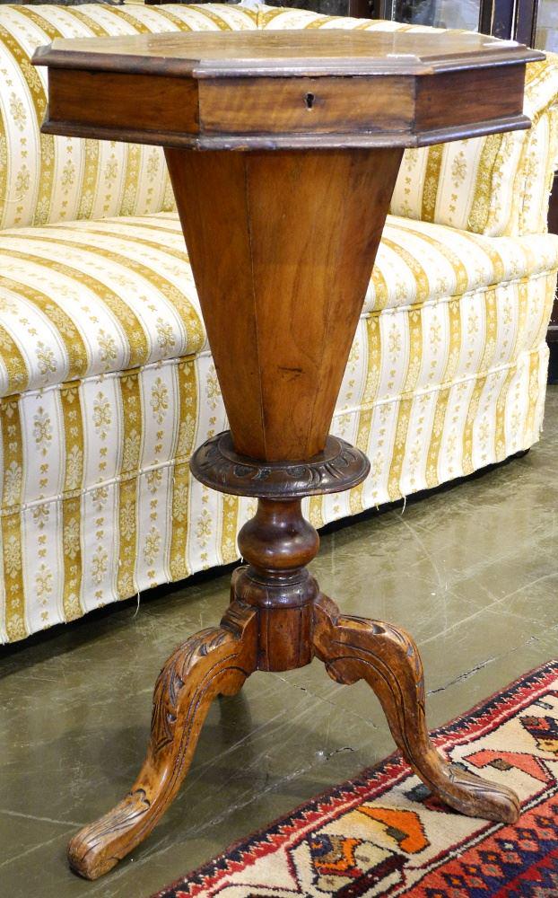 Victorian Octagonal Walnut Sewing Stand, 29" high. (1 of 3)