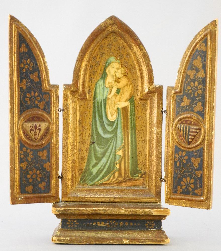 Antique French Hand Painted Triptych of the Modonna & (1 of 3)