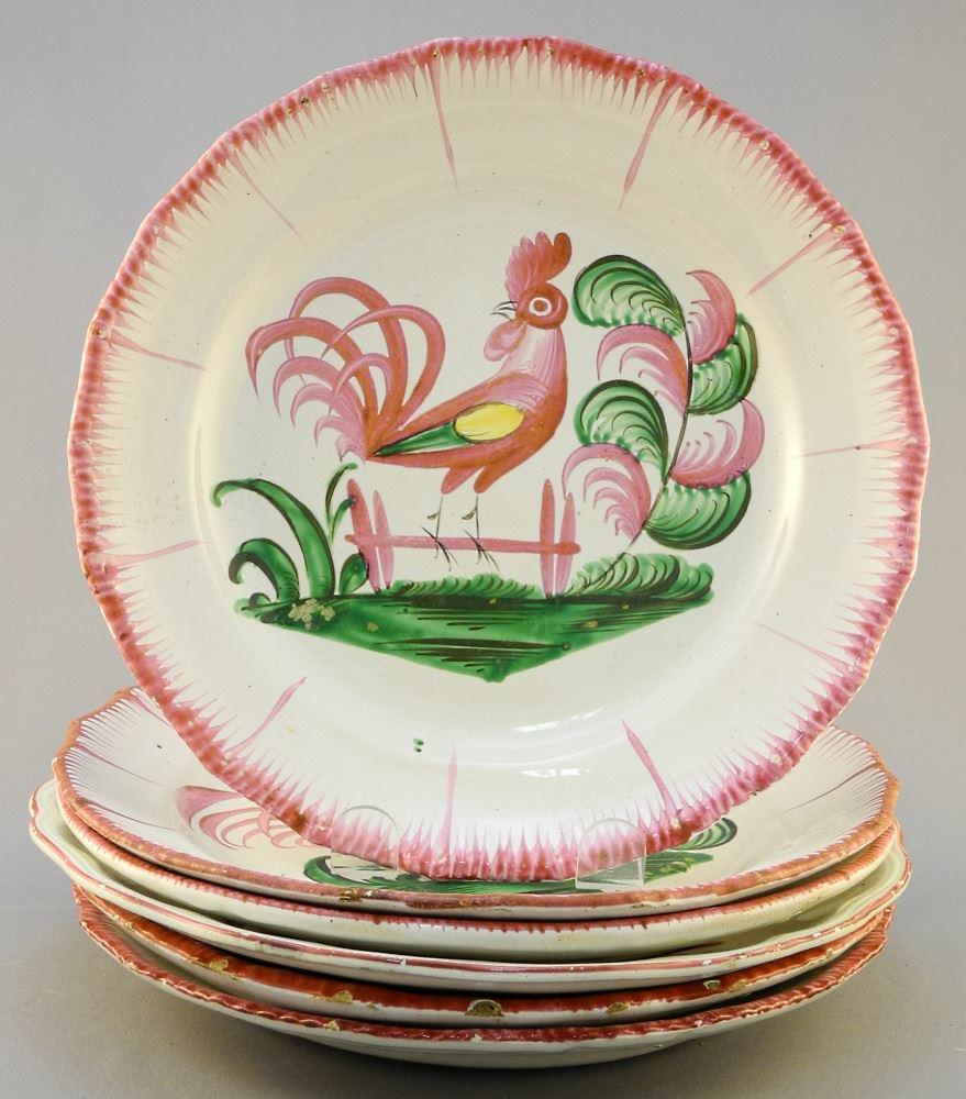 French Set of 18th Century Cockerel Plates Strasbourg (1 of 3)