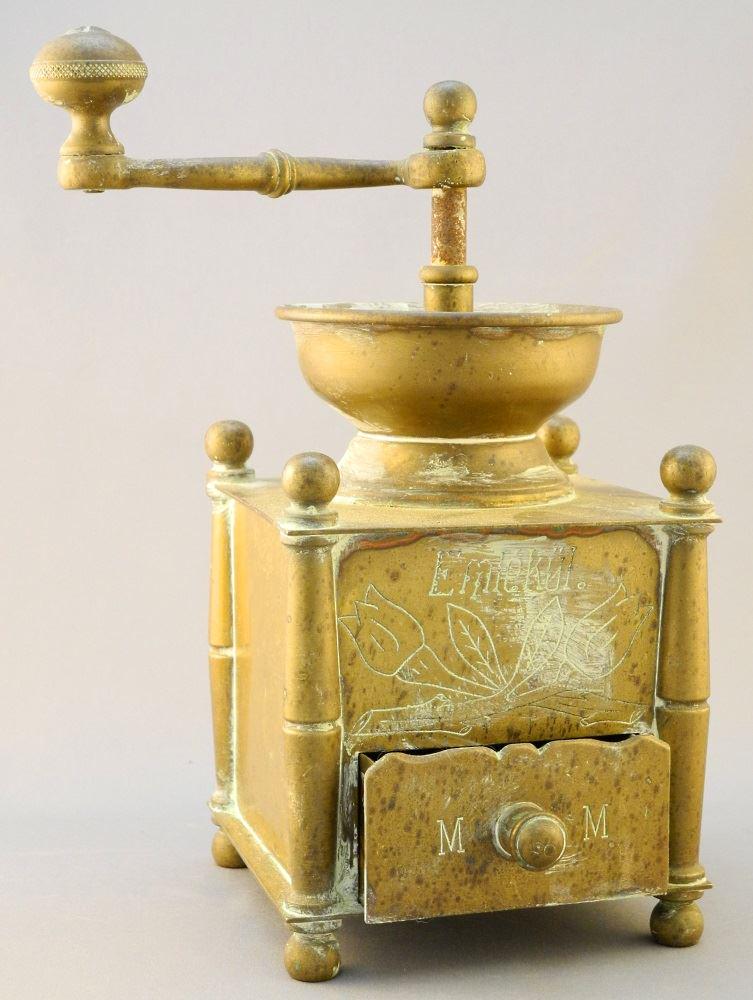 Emlekul Brass Coffee Grinder, 9 7/8 x 4 7/8 x 4 7/8" (1 of 2)