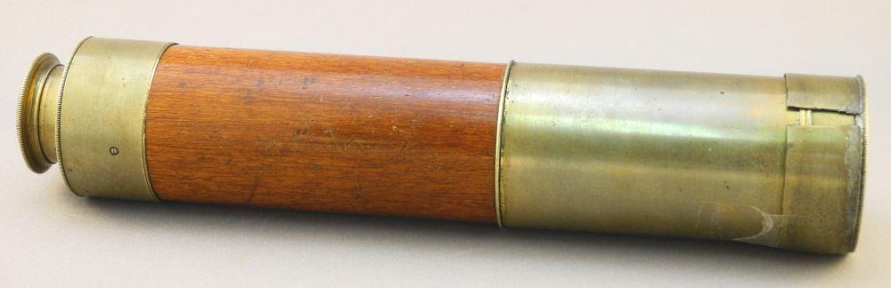 JJ Messer London Improved Brass & Mahogany Telescope ,: JJ Messer London Improved Brass & Mahogany Telescope , 30" extended, as found, clouded.