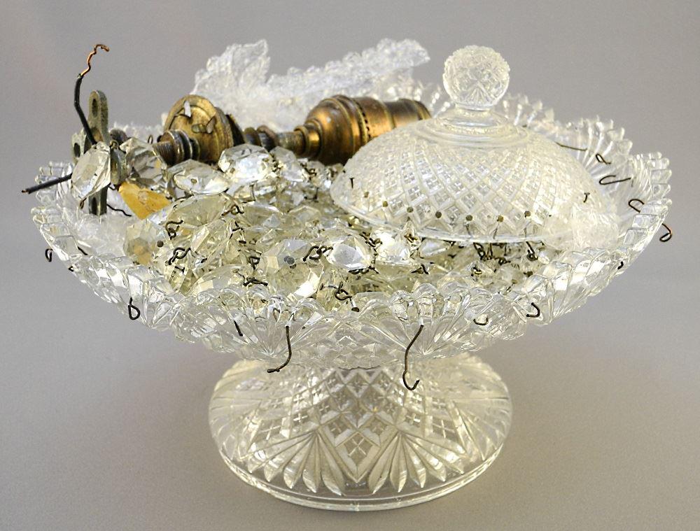 Glass Pendant Light Fixture with Note Provenance, 10": Glass Pendant Light Fixture with Note Provenance, 10" diameter.