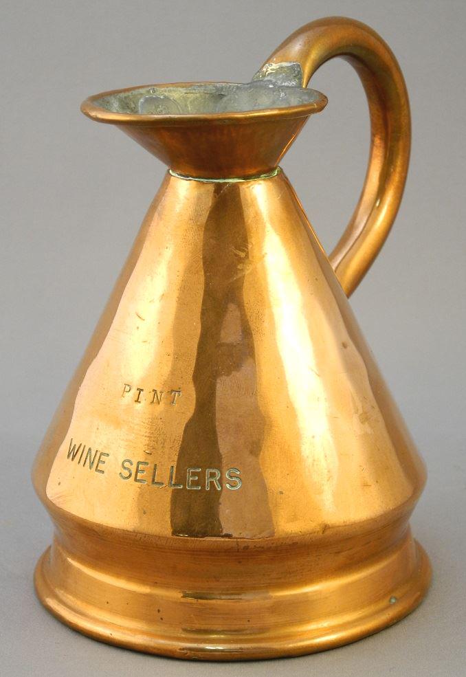 Georgian Copper "Wine Sellers" Jug, 6 1/4" high.: Georgian Copper "Wine Sellers" Jug, 6 1/4" high.