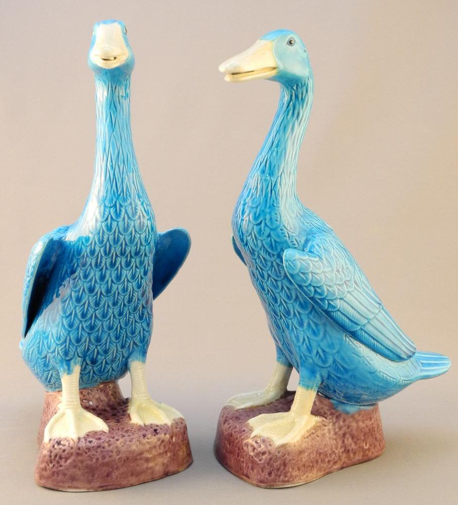 Pair of Chinese Export-Style Porcelain Ducks, 10 1/4" (1 of 3)