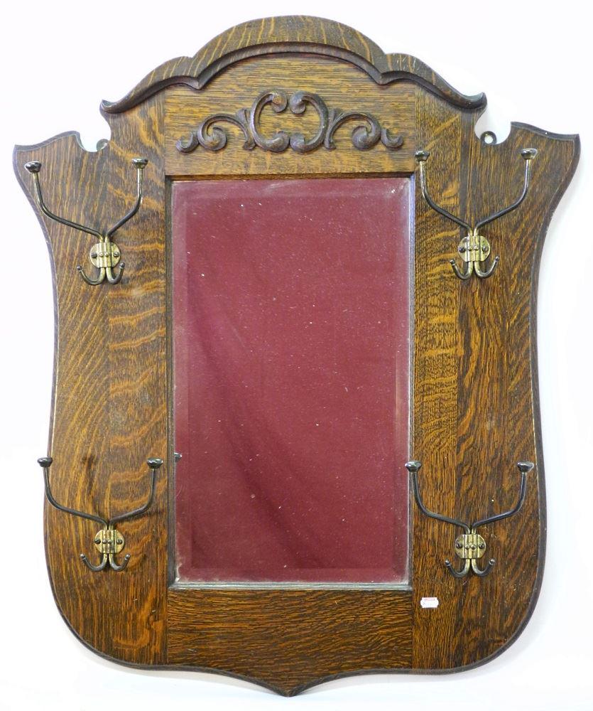 McLagan Oak Coat Rack Mirror, Signed, 32 3/4" high. (1 of 1)