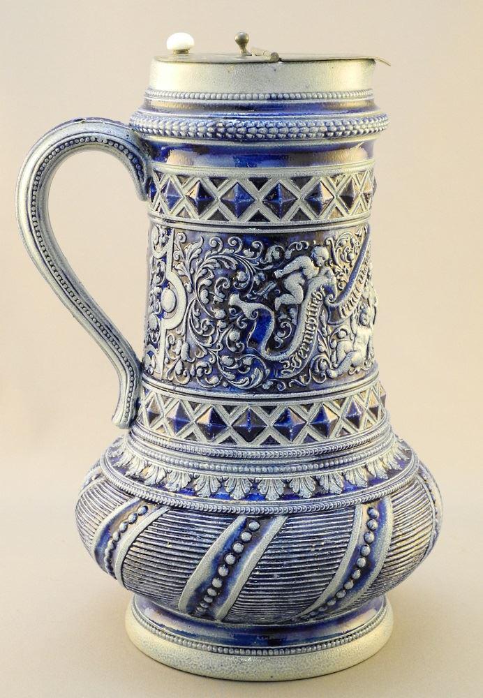 Antique German Westerwald Salt Glaze Stoneware Stein, (1 of 4)