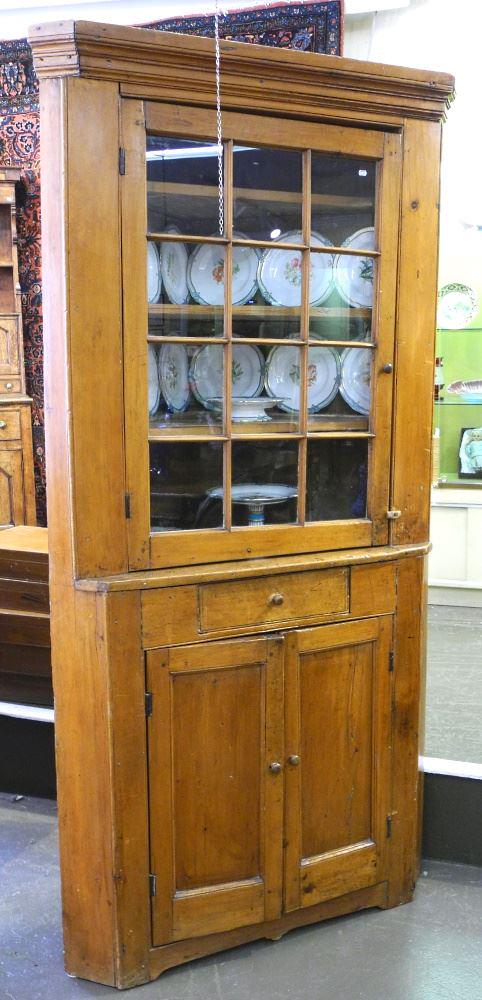 Canadiana Pine Glazed Corner Cabinet, circa 1830-1840. (1 of 3)