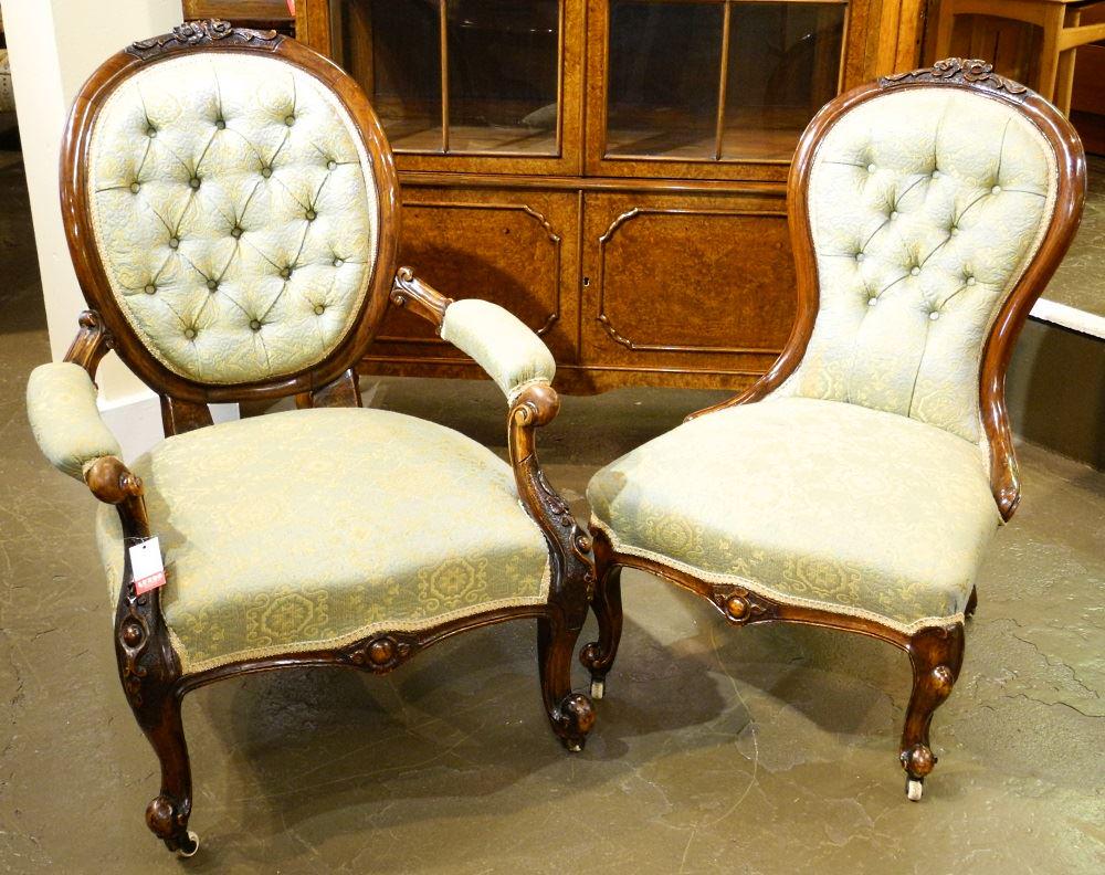 Victorian Mahogany Slipper Chair & Armchair. (1 of 5)
