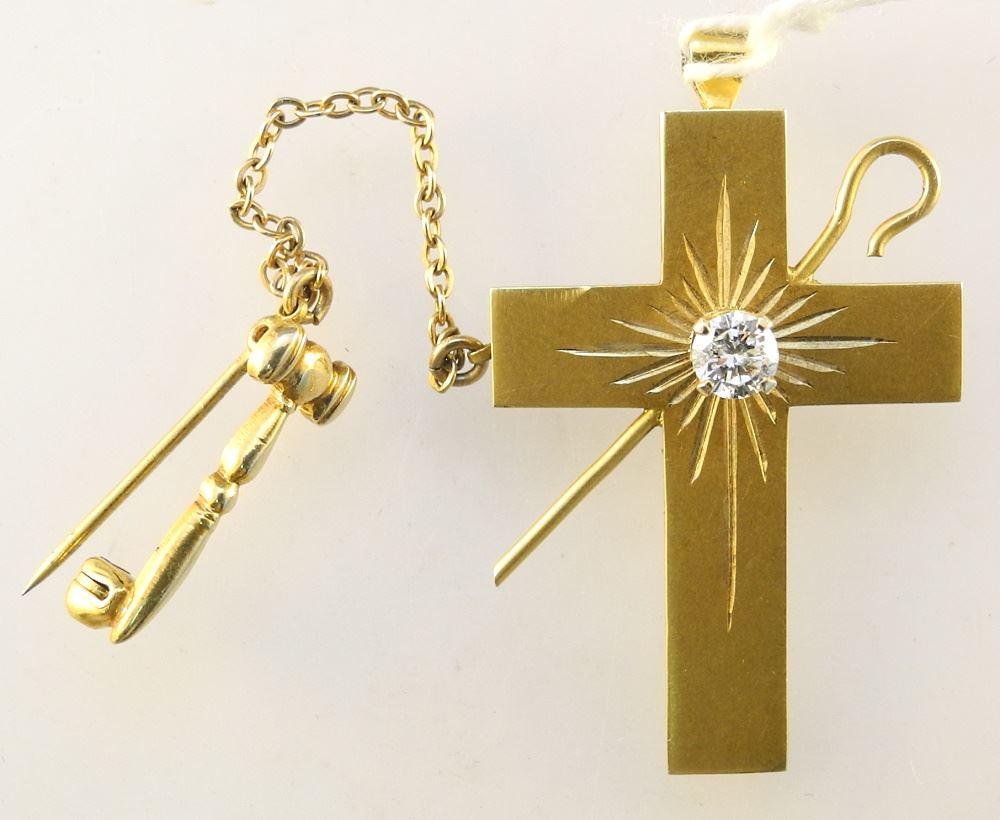 14K Gold & Diamond Masonic Cross & Crook (1 of 1)