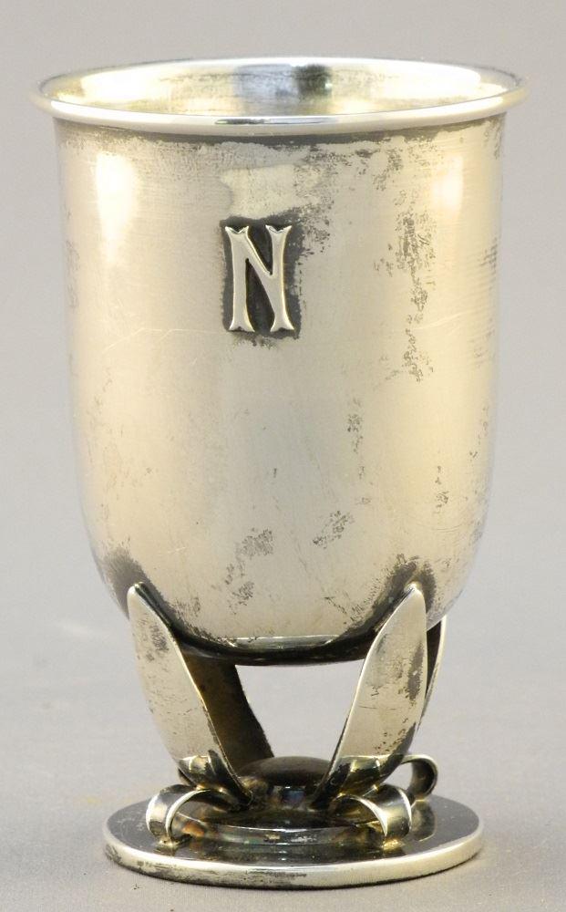 Petersen Handmade Sterling Footed Beaker, Monogrammed: Petersen Handmade Sterling Footed Beaker, Monogrammed N, 3 1/8" high. -