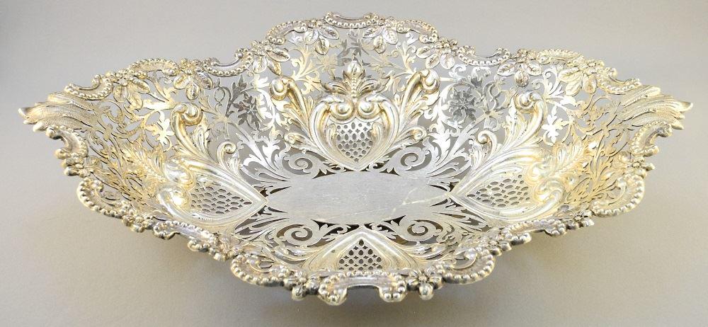 English Silver Embossed Lobed Dish, 15 1/4" wide, tear (1 of 4)