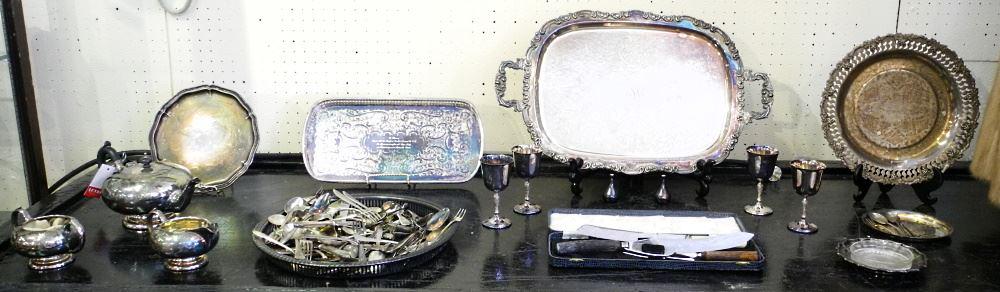 Lot of Assorted Silver Plated Trays, Tea Service, etc. (1 of 3)