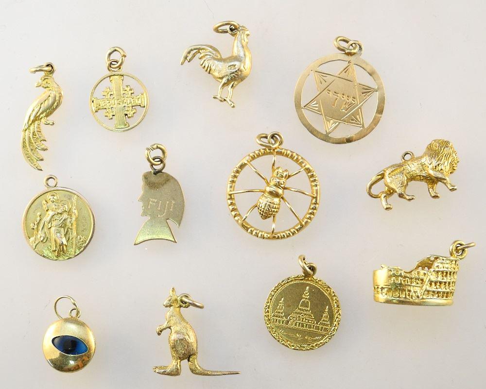 Collection of Various Gold Charms.: Collection of Various Gold Charms.