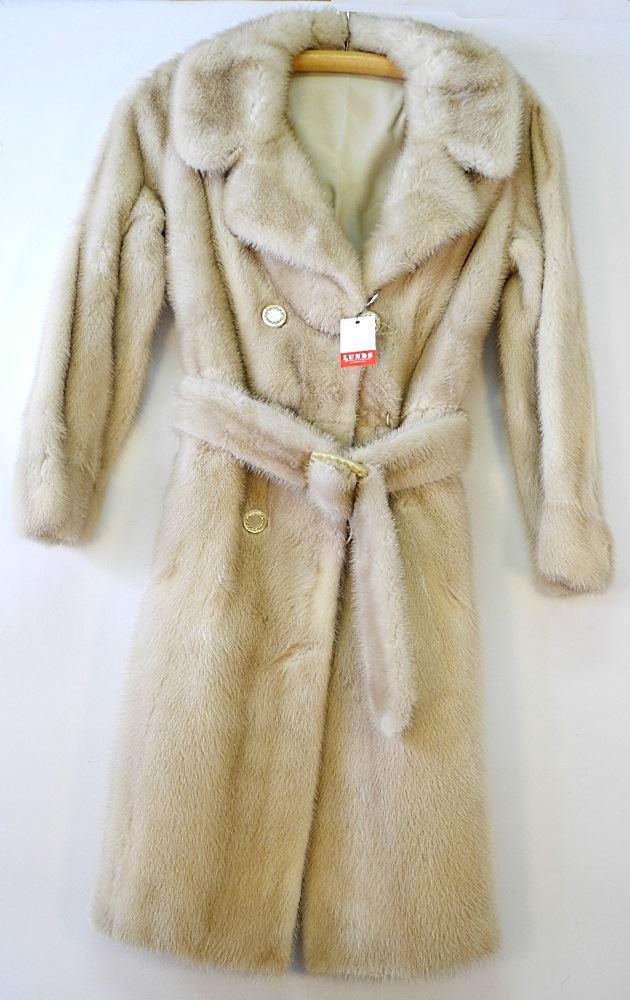 Full Length, Fawn Coloured Belted Mink Coat.: Full Length, Fawn Coloured Belted Mink Coat.