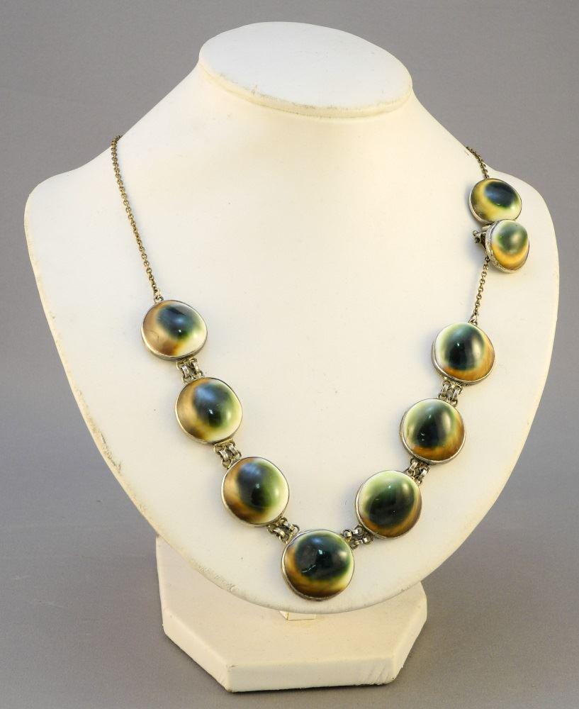 Victorian Operculum Cats Eye Shell Necklace & Earrings. (1 of 3)
