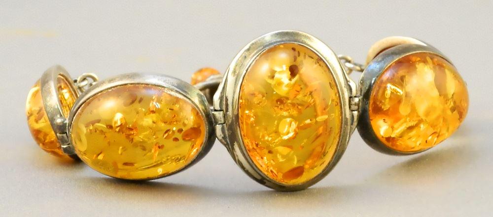 Old Baltic Amber & Sterling Bracelet, 7.5" length. (1 of 3)